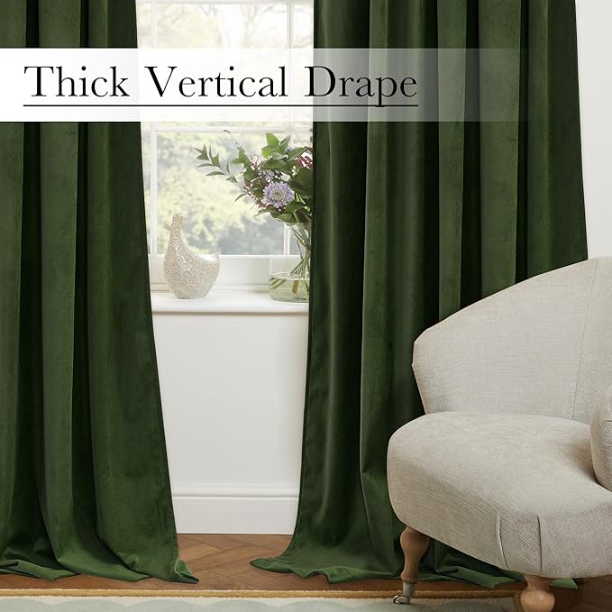 StangH Moss Green Curtains 100 inches Long Back Tab Thermal Insulated Room Darkening Drapes for Sliding Door Living Room Christmas Decoration for Bedroom, W52 x L100, 2 Panels