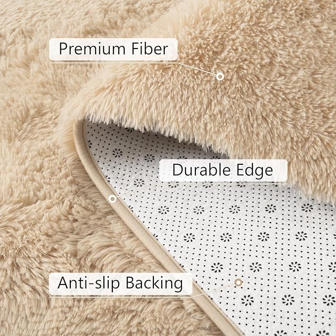BENRON Fluffy Beige Rugs for Living Room Bedroom 4x6, Soft Plush Fuzzy Shaggy Rugs for Kids Girls Boys Room Decor, Washable Indoor Floor Carpets