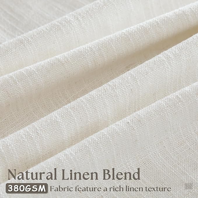 Extra Wide Linen Pinch Pleated Curtains 84 Inches Long 100 Inch Wide Patio Sliding Door Curtains Light Filtering Semi Sheer Pinch Pleat Drapes Cream Ivory Boho 100 x 84 Drapes for Living Dining Room