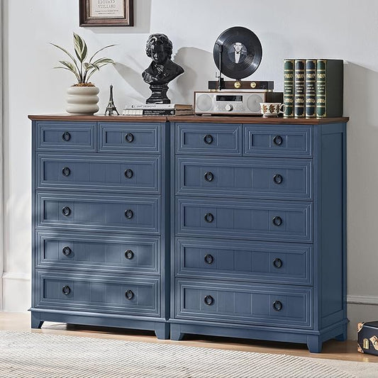 Farmhouse 6 Drawer Dresser for Bedroom Set of 2, 41" Tall Small Dressers & Chest of Drawers, Rustic Wood Dresser with Metal Handle, Storage Organizer Closet for Living Room, Hallway, Entryway