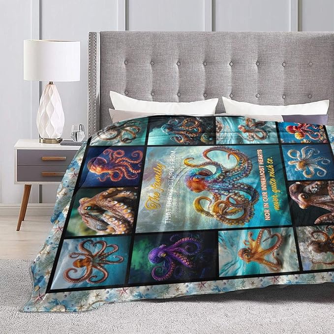 Octopus Blanket Octopus Decor Throw Blanket Super Soft Flannel Lightweight Fluffy Plush Fuzzy Fleece Ocean Blanket Gifts for Woman Girl Kids Boys for Bed Sofa Bedding 50"X60"