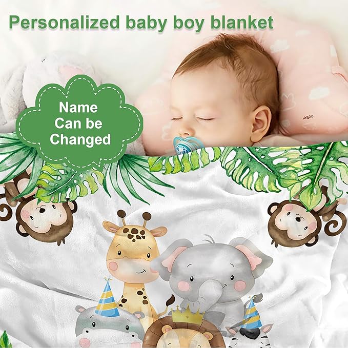 J&SBGFT Personalized Baby Blanket - Custom Name Blanket, Stroller & Crib Decor, Toddler/Kid Nursery Throw 30"x40", Blue/Sky