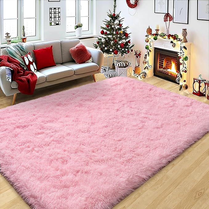 Fluffy Pink Rug for Bedroom Girls, 5x7 Soft Fuzzy Plush Shag Area Rug for Living Room, Cute Comfy Throw Rug for Kids, Non-Slip Indoor Shaggy Floor Carpet for Nursery Teen Dorms Home Decor Aesthetic