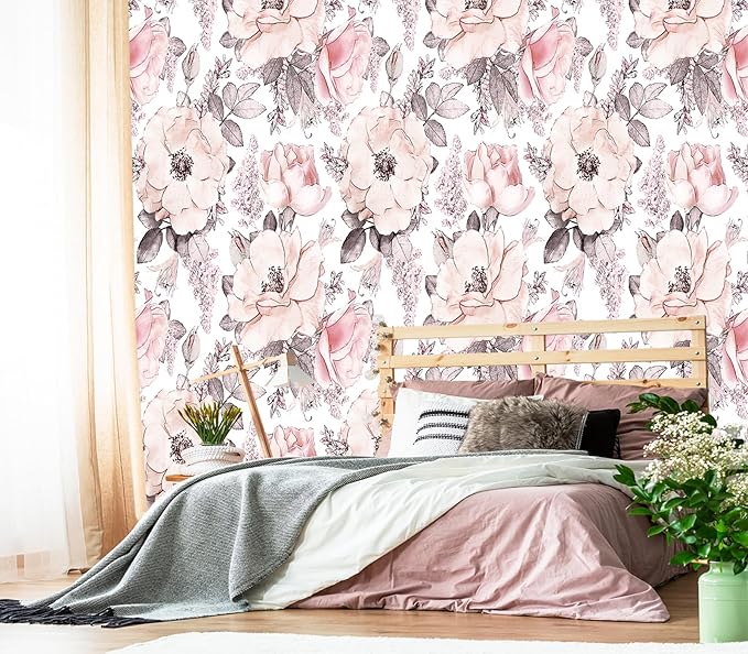 XMPMBM-Pink Flower backsplash Large Decorative Wallpaper Peony Floral Bedroom Bathroom Wall Mural- W 132" X H 92"（93 Square Foot）