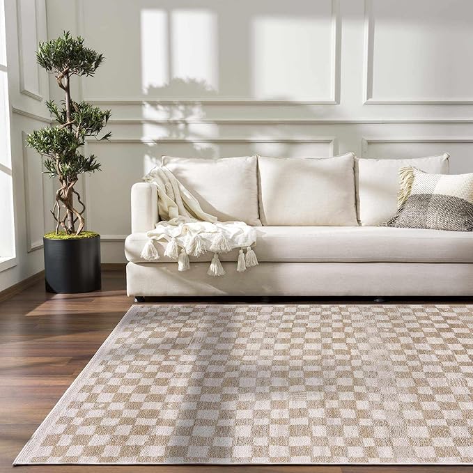 Hauteloom Benjy Living Room, Bedroom Area Rug - Farmhouse - Cream, Gold - 18" x 18"