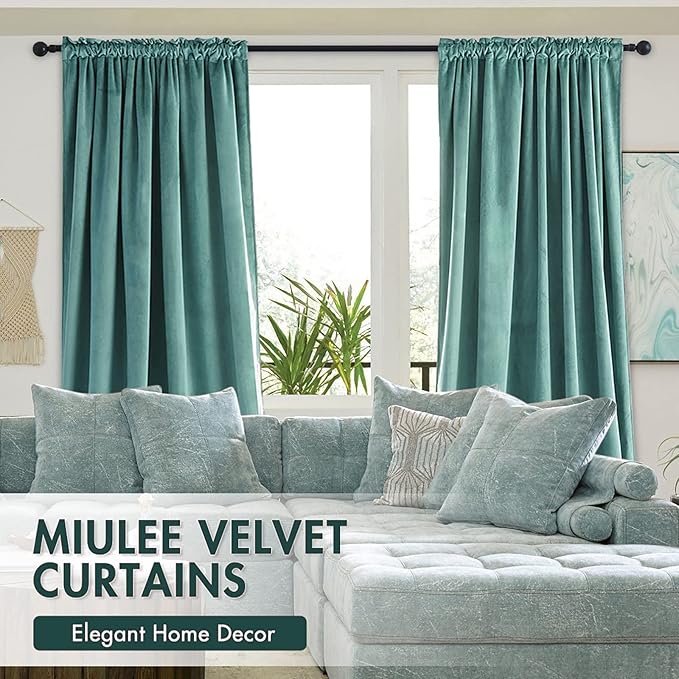MIULEE Teal Velvet Curtains Thermal Insulated Blackout Curtain Drapes for Bedroom Living Room Darkening 96 Inches Long Curtains Panels Rod Pocket Set of 2