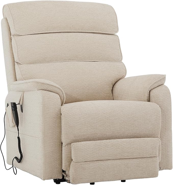 DYNOX 400 LBS Big Tall Man Large-Wide Power Dual Motor Lift Recliners Chairs for Elderly, Lay Flat Lift Chair with Infinite Positions, Heat & Massage, Extended Footrest (9298L,Chenille,Beige)