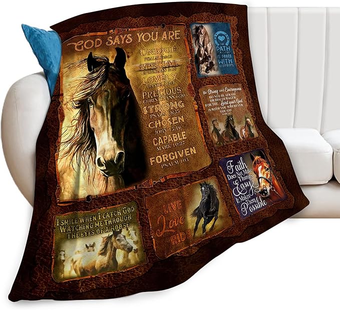 Horse Blanket Throws Christian Gifts for Girls Women Kids Adults - Soft Warm Cozy Fleece Blanket for Couch Sofa Bed 50"x40"