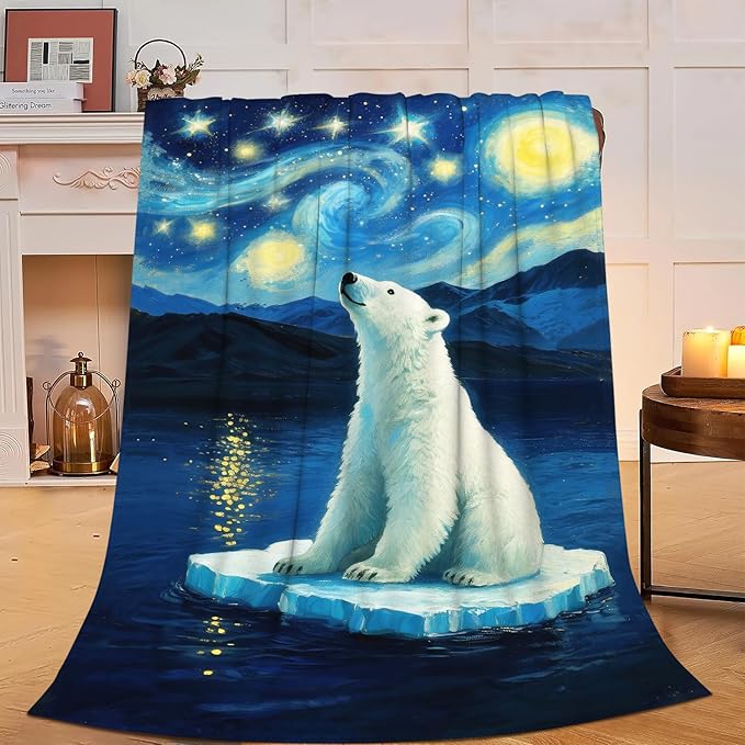 Polar Bear Blanket Cute White Bear Throw Blanket Soft Cozy Fleece Fuzzy Stuffed Plush Flannel Gifts for Girls Women Boys Kids Adults 60"X80"