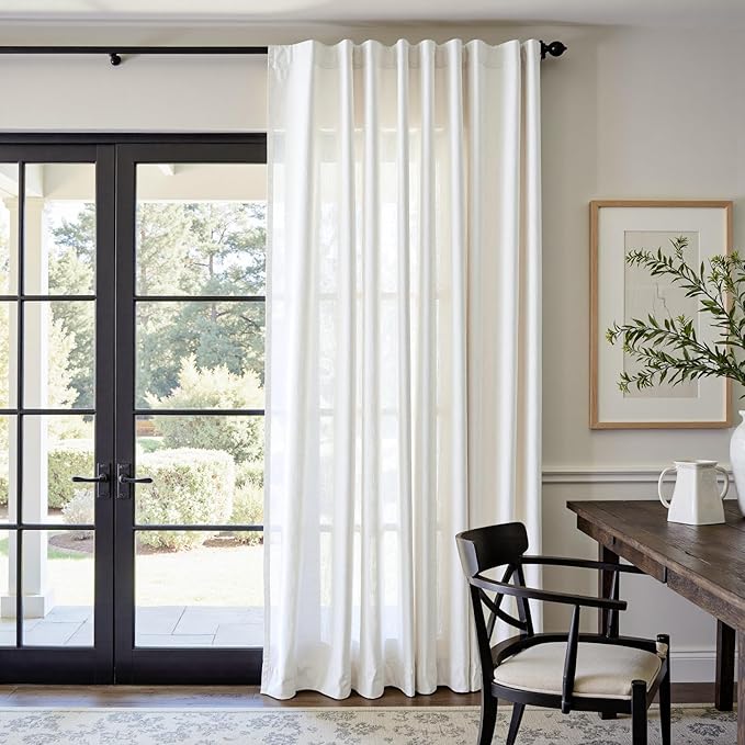 jinchan Linen Blend Curtain 84 inch Length 1 Panel for Bedroom Living Room, Light Filtering 84 inch Wide Farmhouse Drape with Rod Pocket Back Tab(84W x 84L, Off White)