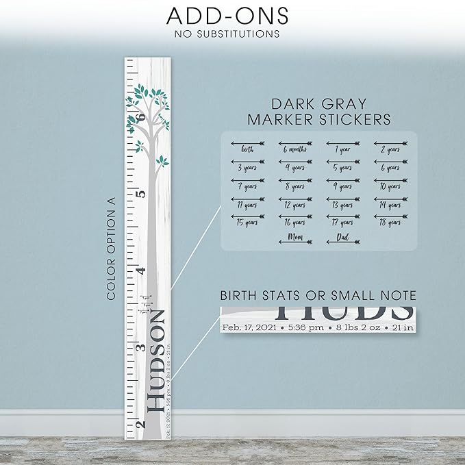 Wooden Kids Growth Height Chart Ruler for Boys and Girls Painted (The Hudson) by Back40Life