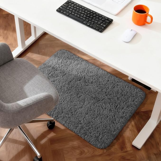 Merelax Soft Modern Indoor Shaggy Area Rug for Bedroom Livingroom Dorm Kids Room Home Decorative, Non-Slip Plush Fluffy Furry Fur Rugs Comfy Nursery Accent Floor Carpet 2x3 Feet, Charcoal