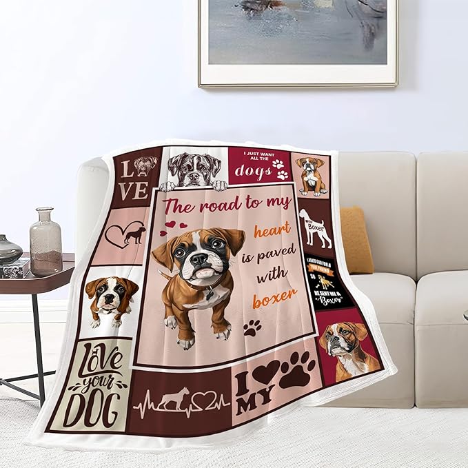Boxer Blanket Cute Puppy Decor Throw Blanket Super Soft Flannel Lightweight Fluffy Plush Cozy Fuzzy Fleece Blanket Gifts for Dog Lover Girl Boys Woman Man Kids Adults for Bed Sofa Couch 60"X80"