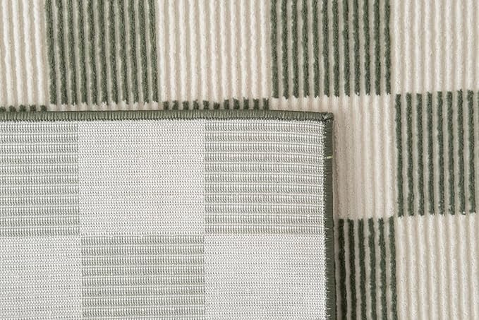 Revival Rugs Gambit 3'x5' Checkered Rug Machine Washable Area Rug for Kitchen Bedroom - 100% Recycled Oeko-TEX Certified, Medium Pile, Green, Beige