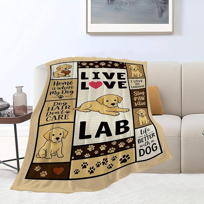 Labrador Retriever Blanket Cute Dog Throw Blanket Love Lab Puppy Soft Cozy Fleece Fuzzy Stuffed Plush Flannel Animal Gifts for Girls Women Boys Kids Adults 60"X80"