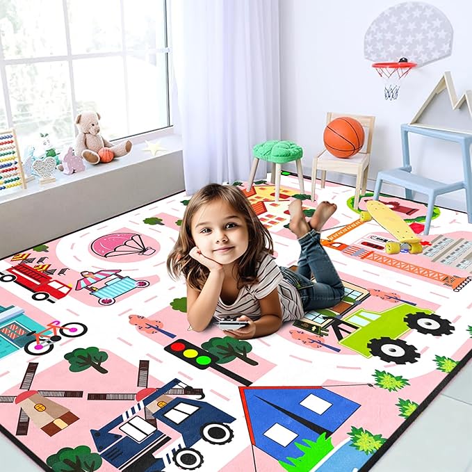 Car Rugs for Kids Toy - Car Track Carpet for Boys Road Rug for Bedroom Road Map Carpet for Kids Toy Play Mat Farm, 3x5 Feet