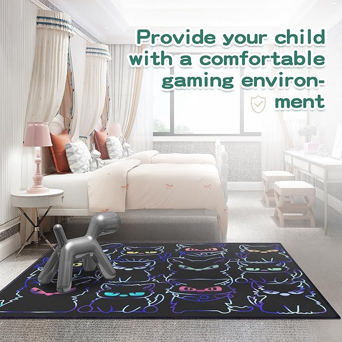 Black Play Cat Rug for Playroom for Boys Girls 59"x39" Funny Cute Cat Cartoon Decor for Bedroom Living Room Non-Slip Comfy Floor Casual Mat Carpet Washable