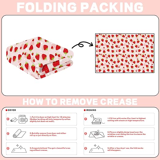 Strawberry Rug Kwaii Pink Area Rugs for Bedroom Dorm Living Room Cute Throw Rug Floor Mat Pad Doormat Carpet, 3' x 5'(90 x 160cm)