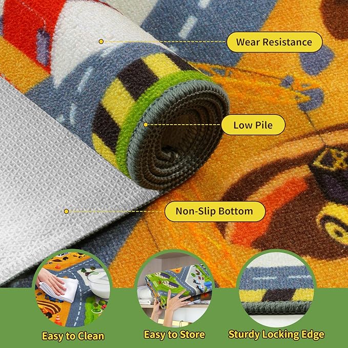 STARUIA Car Rug Play Mat 63"x78", Kids Cars Rug for Playroom Toy Cars Non-Slip City Road Map Kids Rugs for Bedroom Boys, Educational Baby Children Play Mat for Learn and Have Fun