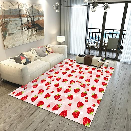 Strawberry Rug Kwaii Pink Area Rugs for Bedroom Dorm Living Room Cute Throw Rug Floor Mat Pad Doormat Carpet, 5' x 7'(150 x 210cm)