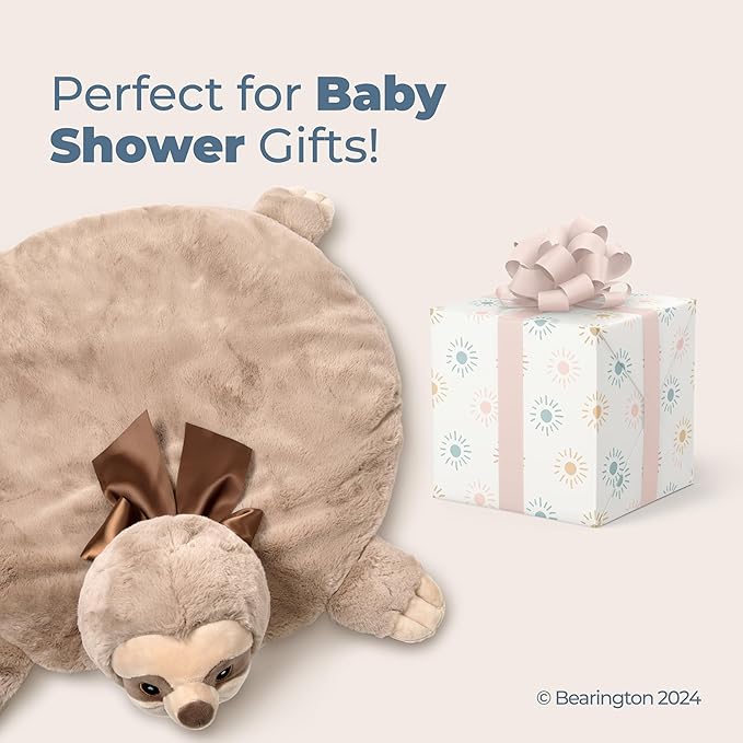 Bearington Lil’ Speedster Sloth Tummy Time Mat - 30" x 30" Plush Baby Mat for Floor - Soft Quilted Velour Baby Play Rug and Blanket for Newborns - Washable Nursery Décor Gift for Boys or Girls