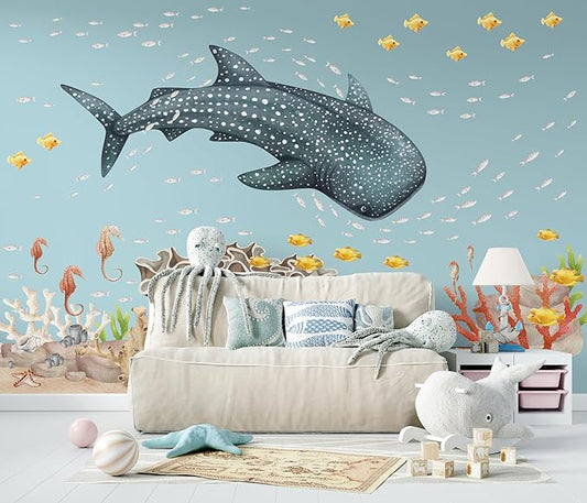 Ocean Wall Decals – Fish Window Clings, Ocean Decals, Wall Stickers Peel & Stick Removable Wall Stickers for Nursery Baby Kids Bedroom Bathroom, Large Set (82″ W × 50″ H) 120 Pcs