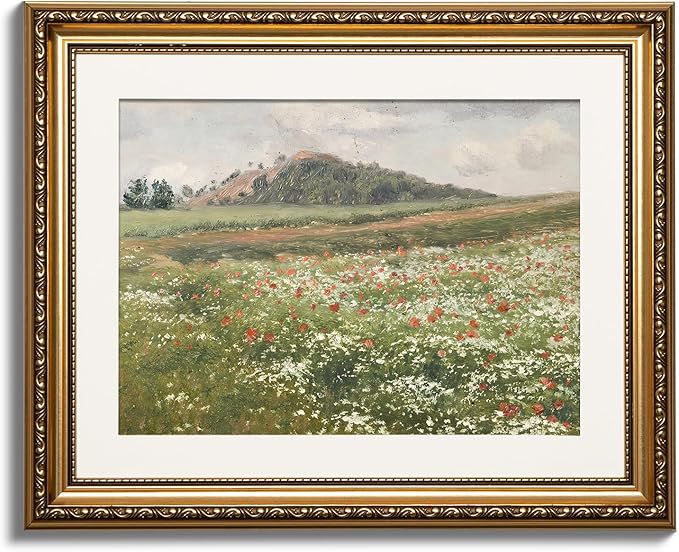 ARPEOTCY Vintage Gold Framed Wall Art, Fields with Wild Poppies Retro Paintings, Canvas Prints Artwork with Antique Frame, Victorian Wall Picture Decor for Gallery Living Room 13x16 inch