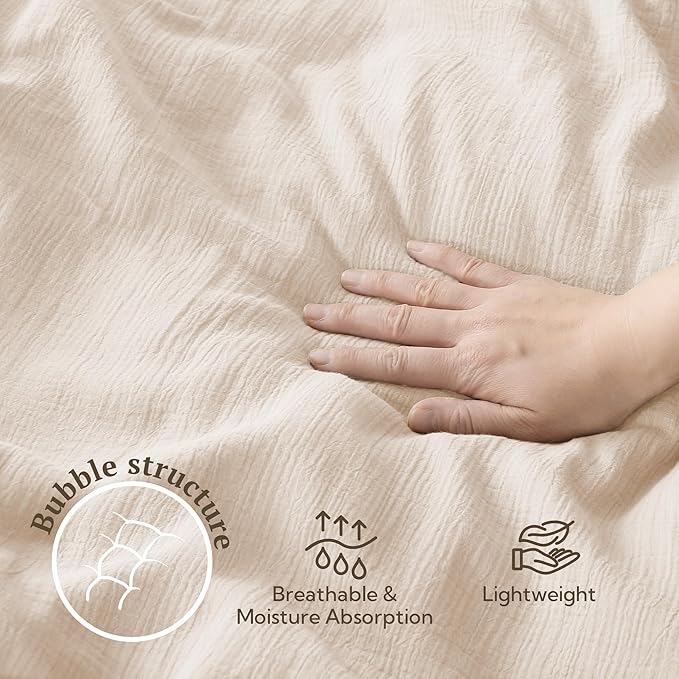 MILDLY Muslin Duvet Cover Full - 100% Washed Cotton Linen Like Gauze Comforter Cover 3 Pieces Breathable & Lightweight for All Season