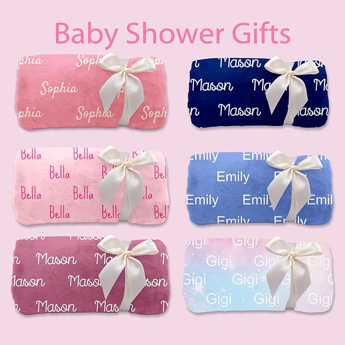 DayOfShe Custom Blankets with Name for Girls Boys Baby Shower Blanket Gifts, Personalized Name Blankets Gifts for Teen Girls Grandkids Christmas Stocking Stuffers