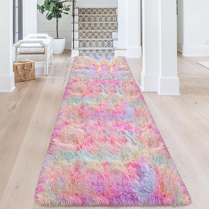 Colorful Unicorn Rainbow Rug for Girls Bedroom Bedside Rug Runners 3x10 Ft for Hallway Living Room Non Slip Fluffy Runner Carpet for Kids Room Kawaii Decor