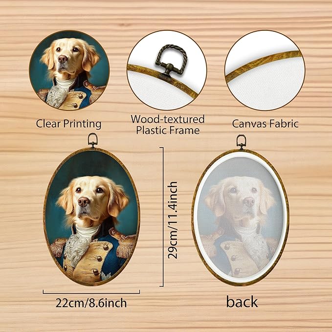Hiuwevt Vintage Golden Retriever Oval Wall Art Decor, Golden Retriever Gifts Framed Canvas Prints, Renaissance Style Dog Oval Wall Hanging Decor for Bedroom Living Room Decorations, 8.6x11.4 Inches