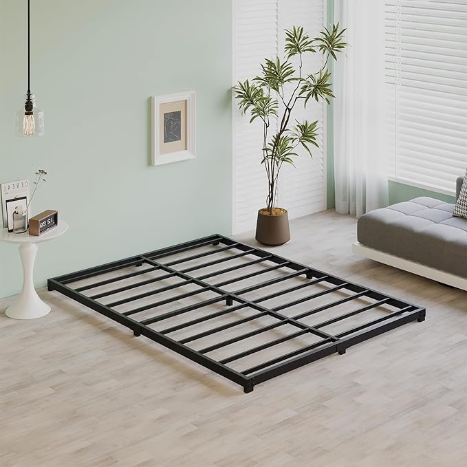 3 Inch Low Queen Bed Frame Heavy Duty Metal Platform, No Box Spring Needed, Easy Assembly Mattress Foundation, No Noise, Black