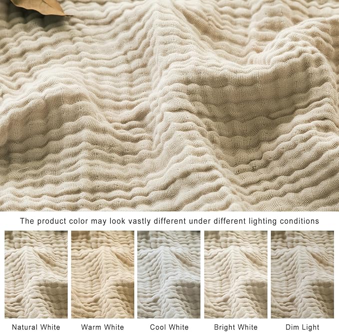 EMME Cotton Throw Blanket Large 50"x70" Gifts for Women 100% Muslin for Couch Breathable Gauze All Season Light Tan Soft and Lightweight Pre-Washed