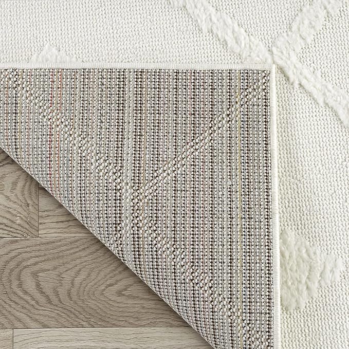 Antep Rugs Palafito 8x10 Geometric Shag Diamond High-Low Pile Textured Indoor Area Rug (White, 7'10" x 10')