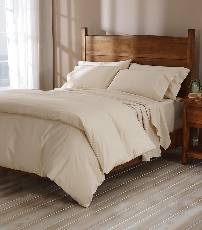 Cuddledown Katahdin Undyed Organic Comforter Cover | 100% Organic Cotton | Sustainably Grown | Percale Weave | Oeko-TEX Standard 100 | Natural | 107" x 92" | King