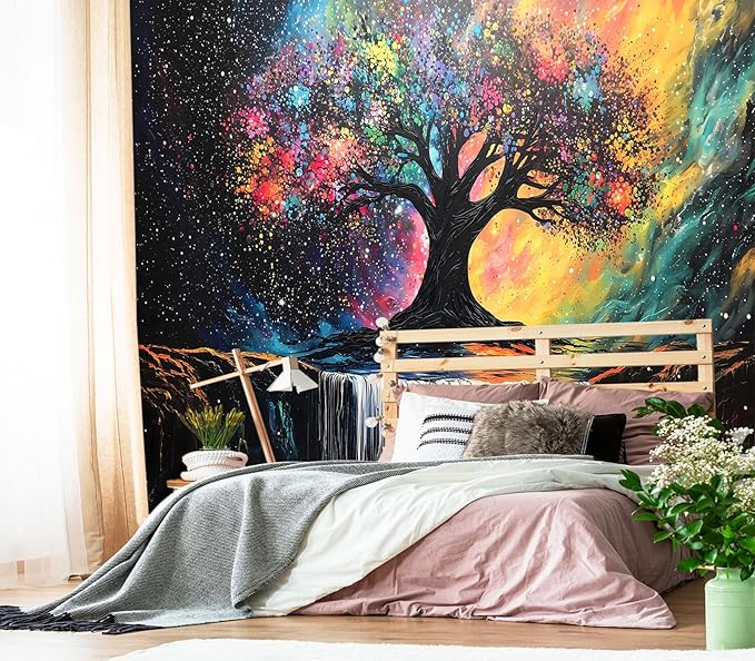 XMPMBM-Tree of Life Forest backsplash Large Decorative Wallpaper Colorful Graffiti Tree Waterfall Bedroom Bathroom Wall Mural- W 88" X H 59"（36 Square Foot）