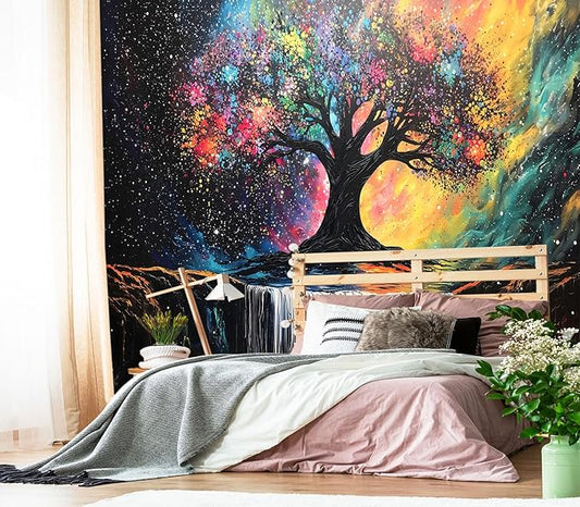 XMPMBM-Tree of Life Forest backsplash Large Decorative Wallpaper Colorful Graffiti Tree Waterfall Bedroom Bathroom Wall Mural- W 88" X H 59"（36 Square Foot）