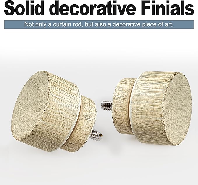 White Oak Wood Grain Curtain Rods for Windows 72 to 144 Inches 1" Diameter Boho Decorative Heavy Duty Window Curtain Rod Adjustable with Solid Finials for Living Room Bedroom Kitchen Farmhouse Outdoor