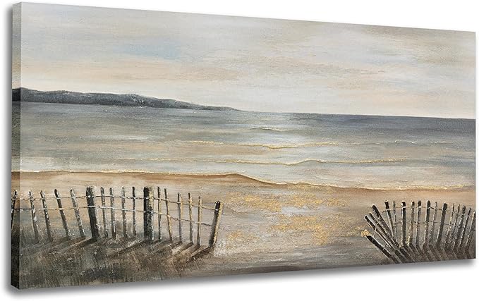 Yuaxker Ocean Canvas Wall Art Beach and Ocean Waves Canvas Painting Modern Minimalist Wall Decor for Living Room, Bedroom, Dining Room Office Artwork 24x48 inch