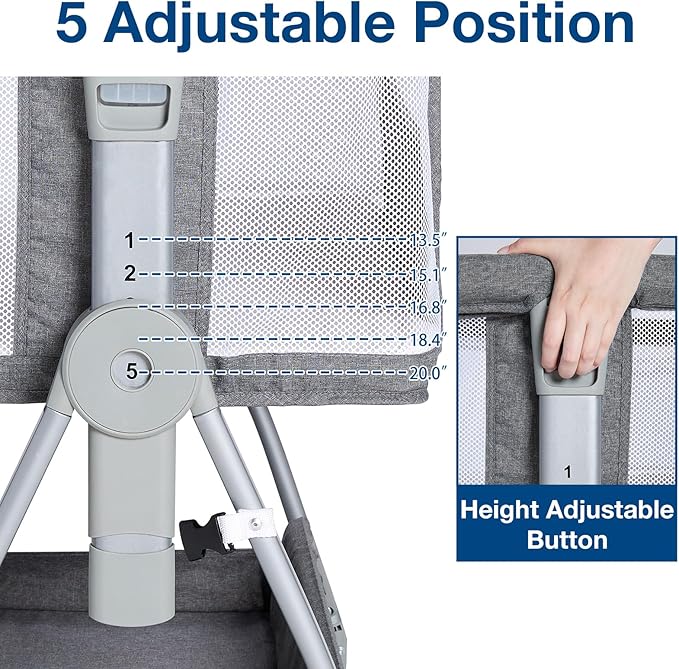 3 in 1 Baby Bassinet Bedside Sleeper, Height Adjustable Bedside Bassinet for Newborn and Infant with Mattress, Storage Basket, and Wheels (Grey)