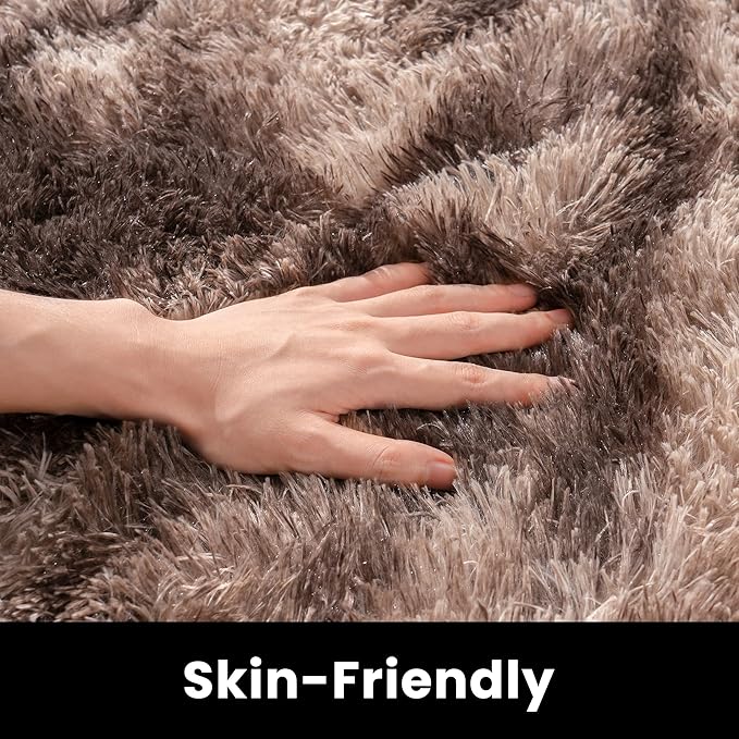8x10 Shag Area Rug - Fluffy Fuzzy Nursery Kids Girls Room Rug - Soft Plush Furry Bedside Carpet- Tie-Dyed Brown