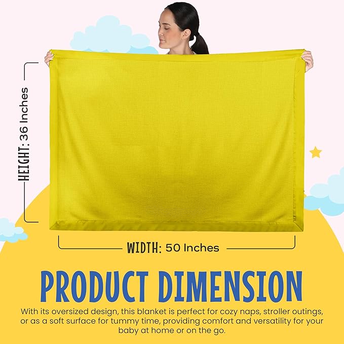 Blankets Thermal Waffle Baby Blanket Crib Bedding - Soft Cozy Warm Infant Thermal Cover for Nursery Stroller or Bassinet, Lightweight Ideal Shower Gift, Satin Trim Yellow 36" x 50"