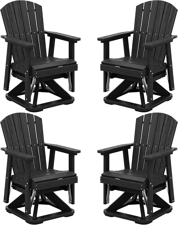 SERWALL Adirondack Swivel Glider Chair, HDPE Swivel Glider Set of 4 for Outdoor, All-Weather Glider Rocking Chair for Porch, Balcony, Black