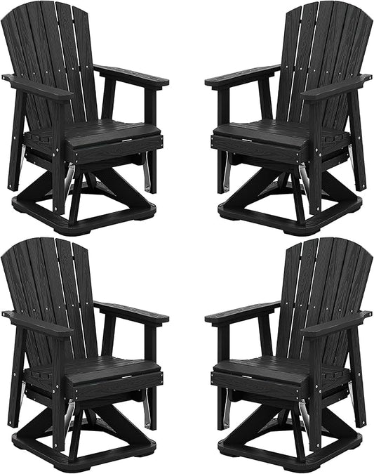 SERWALL Adirondack Swivel Glider Chair, HDPE Swivel Glider Set of 4 for Outdoor, All-Weather Glider Rocking Chair for Porch, Balcony, Black