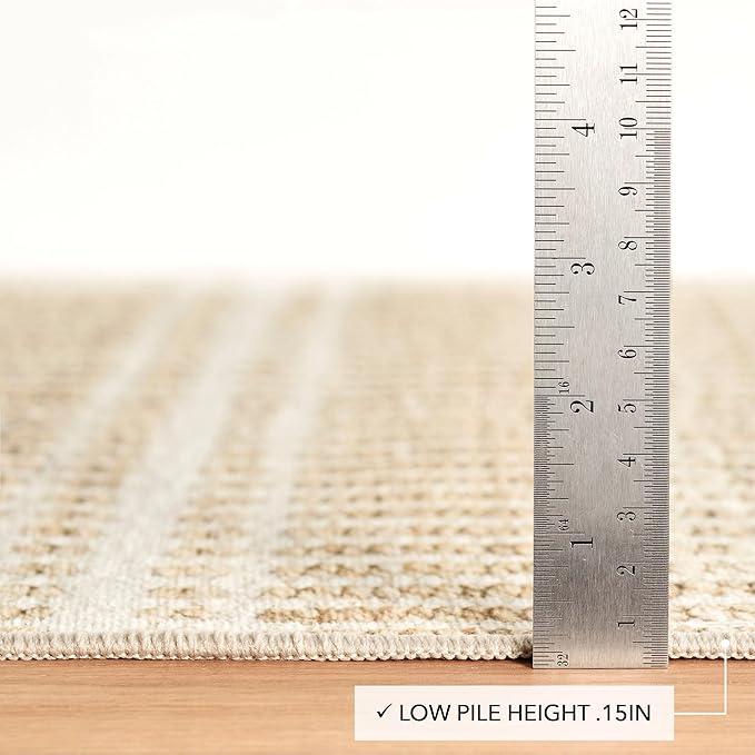 Dash and Albert Arbor Machine Washable Area Rug - 2.5' x 8' Runner Neutral Stripe Washable Accent Rug Stain-Resistant, Anti-Slip, High Traffic Kitchen, Mudroom