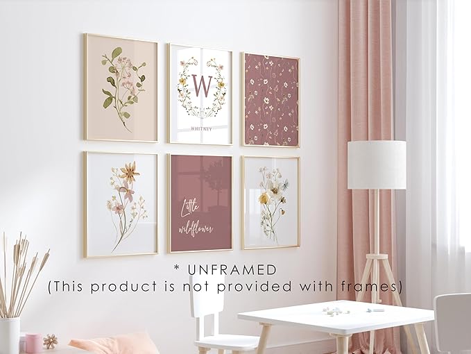 Personalized Name Flower Nursery Wall Art Prints, Crib & Nursery décor, Newborn Baby Girl Gift Present, Floral Baby Girl Room Pictures, Poster For Baby And Kids (6 Prints, Flower 3)
