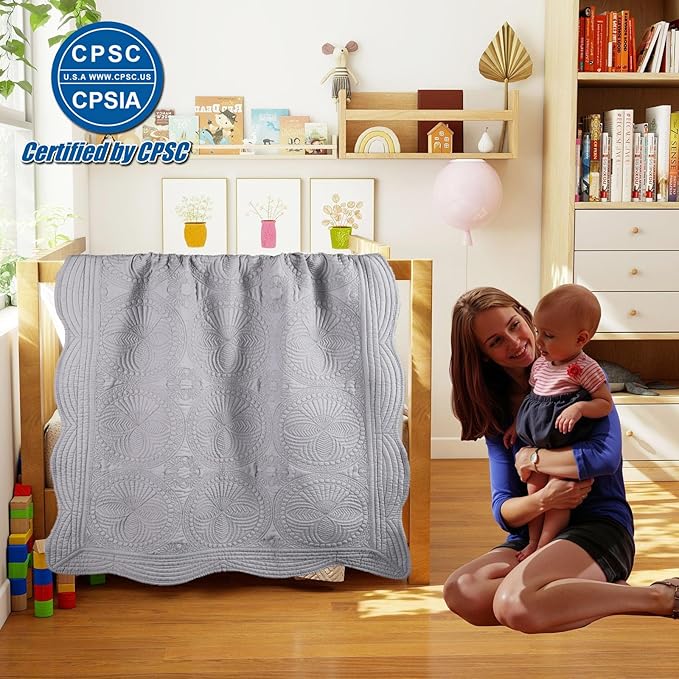 PEACELOVER Embossed Neutral Baby Quilt Durable, Lightweight Baby Blankets Four Seasons for Personlized Monogram Cotton Quilted Blanket Toddler Quilt for Boys and Girls 46x36 Inches (Gray1)
