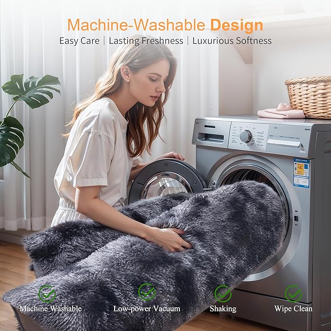 Thick Area Rug Dark Grey 5x8 Fluffy Shag for Bedroom Living Room Soft Plush Washable Thickened Non-Slip Fuzzy Carpet for Kids Baby Nursery Cozy Shaggy Floor Rugs for Dorm, Tie-Dye Gray
