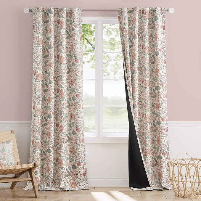 Vangao Pink Nursery Curtains for Girls Room Floral Blackout Dorm Curtains 96 Inch Length Farmhouse Drapes for Bedroom Room Darkening Window Flower Patterned Treatment for Kids Set of 2