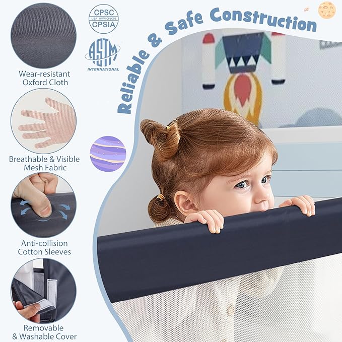 BABY JOY Bed Rails for Toddlers, Extra Long, Swing Down Safety Bed Guard for Convertible Crib, Folding Baby Bedrail for Kids Twin, Double, Full Size Queen & King Mattress (48-Inch, Dark Gray)